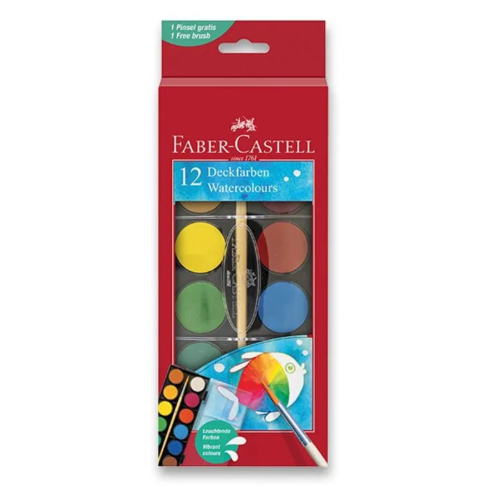 Hlavný obrázok produktu Vodové barvy Faber-Castell, 12 barev, průměr 30 mm