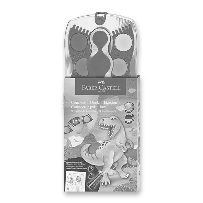 Hlavný obrázok produktu Vodové barvy Faber-Castell Connector Dinosaurus 12 barev, průměr 30 mm