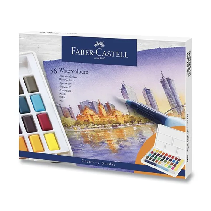 Hlavný obrázok produktu Vodové barvy Faber-Castell s paletkou 36 barev