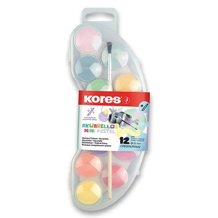 Hlavný obrázok produktu Vodové barvy Kores Akuarellas Mini 12 pastelových barev, průměr 25 mm