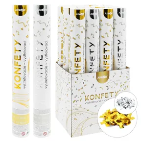 Vystreľovacie konfety – tuba 40 cm, zlaté metalické obdĺžniky [1 ks]