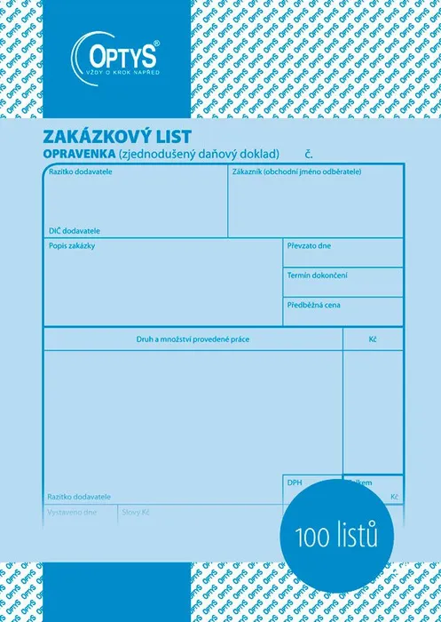 Hlavný obrázok produktu Zakázkový list A5, opravenka, 100 listů 1048