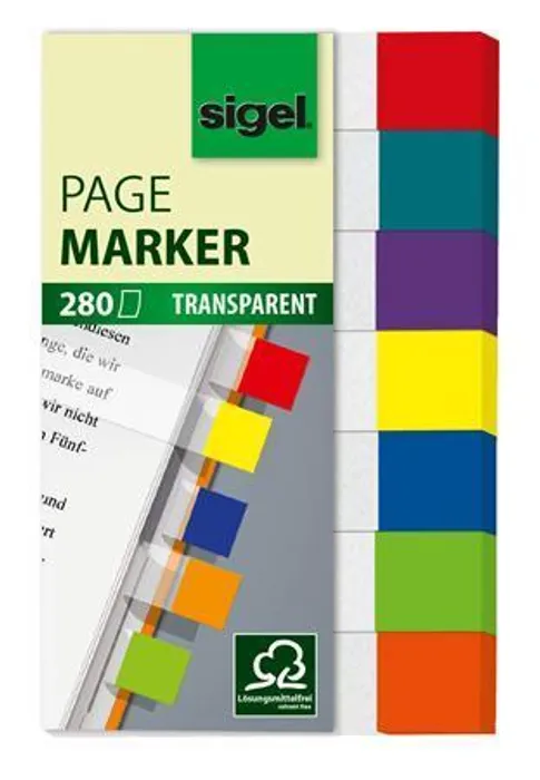 Hlavný obrázok produktu Záložky, 7x40 lístků, 20x50 mm SIGEL "Transparent", mix barev