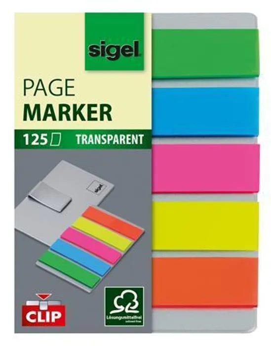 Hlavný obrázok produktu Záložky s klipem 5x25 lístků, 12x50 mm SIGEL "Brillant", mix barev