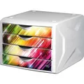 Zásuvkový box "Chameleon", 4 zásuvky, biely-viachranený, plast, HELIT