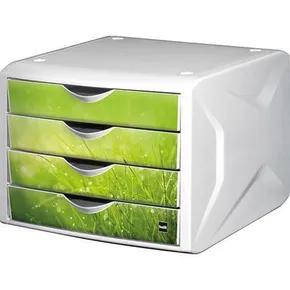 Zásuvkový box Chameleon, 4 zásuvky, bielo-zelená, plast, HELIT