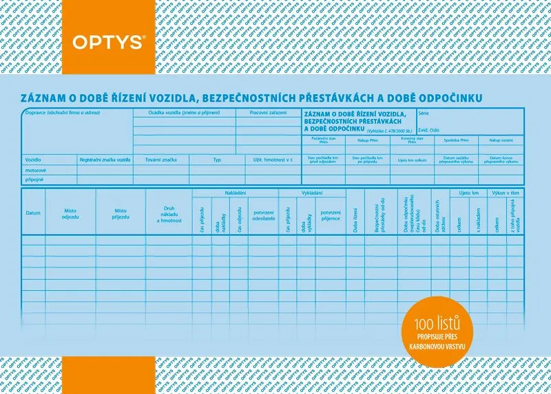 Hlavný obrázok produktu Záznam o době řízení vozidla a bezpeč. přestávkách Karbon A4, 100 listů 1174