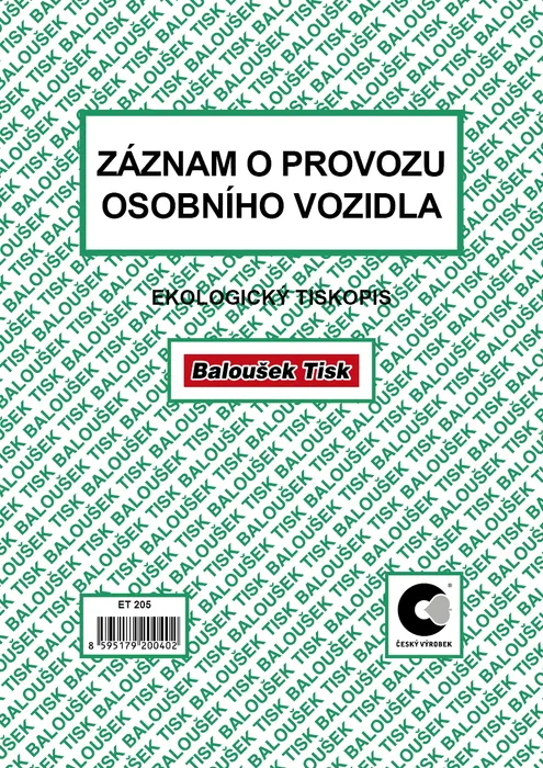 Hlavný obrázok produktu Záznam o provozu osobního vozidla A5 /stazka/ ET205