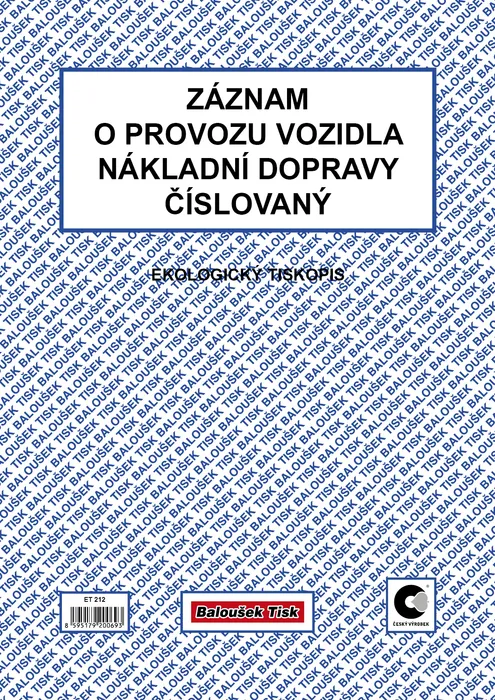 Hlavný obrázok produktu Záznam o provozu vozidla nákladní dopravy A4 (stazka) číslovaný ET212