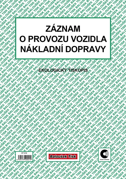 Hlavný obrázok produktu Záznam o provozu vozidla nákladní dopravy A4 stazka ET210