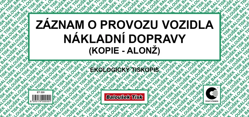 Hlavný obrázok produktu Záznam o provozu vozidla nákladní dopravy alonž ET220