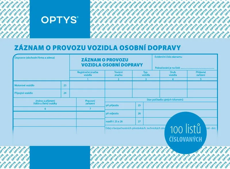 Hlavný obrázok produktu Záznam o provozu vozidla osobní dopravy A5, číslovaný, 100 listů 1177