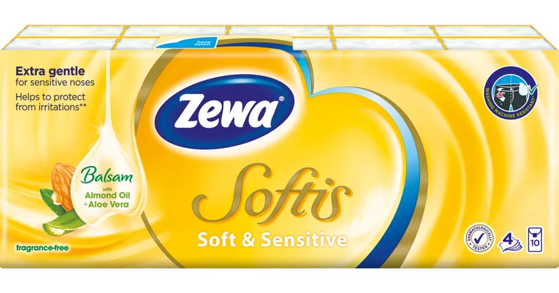 Hlavný obrázok produktu Zewa Softis Soft & Sensitive 4vrstvé papírové kapesníky, 10× 9 ks