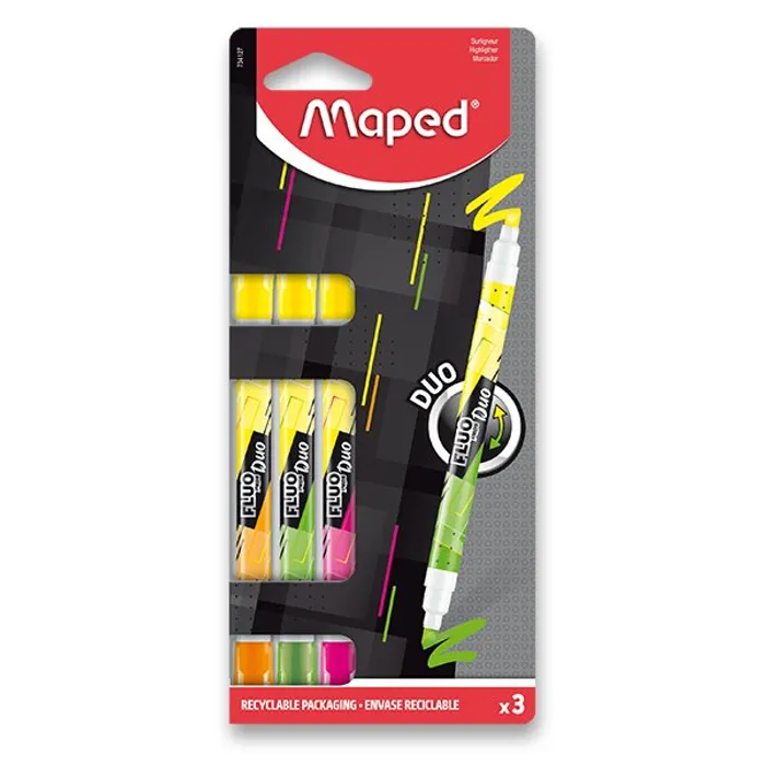 Hlavný obrázok produktu Zvýrazňovač Maped Fluo Peps Duo Neon sada, 3 ks