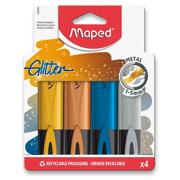 Hlavný obrázok produktu Zvýrazňovač Maped Fluo Peps Glitter Metal sada 4 barev