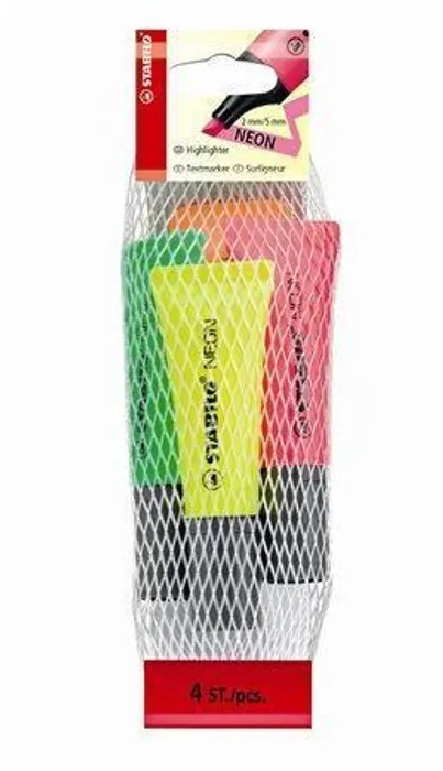 Hlavný obrázok produktu Zvýrazňovač STABILO NEON 4 ks Síťka (oranžová, zelená, žlutá, růžová)