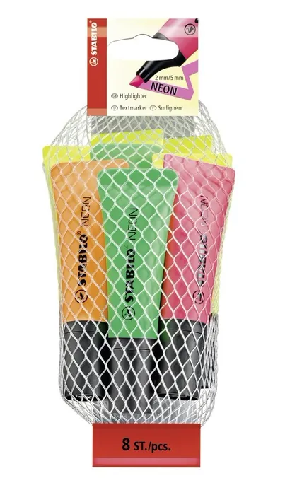 Hlavný obrázok produktu Zvýrazňovač STABILO NEON - 8 ks sada - 4 x žlutá, 2 x zelená, 1 x oranžová, 1 x růžová