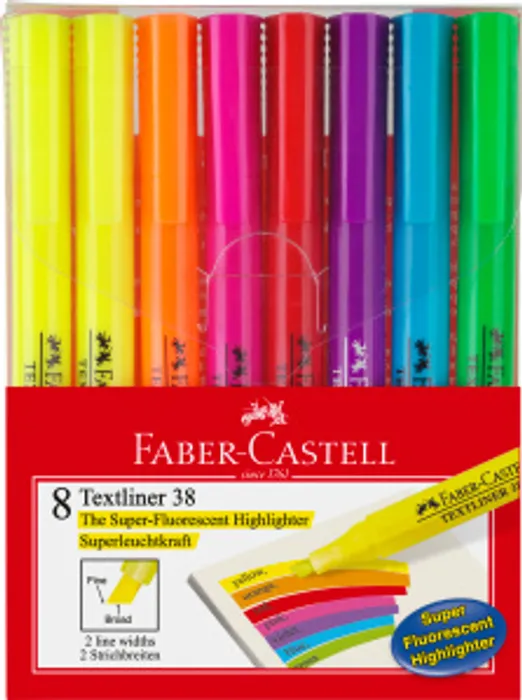Hlavný obrázok produktu Zvýrazňovač Textliner 38 superfluo., plast.pouzdro 8ks Faber Castell 158131