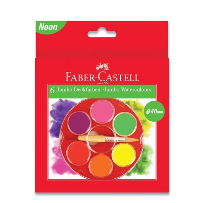 Hlavný obrázok produktu zz-Vodové barvy Jumbo 40mm neonové, 6 barev (#125006) Faber Castell
