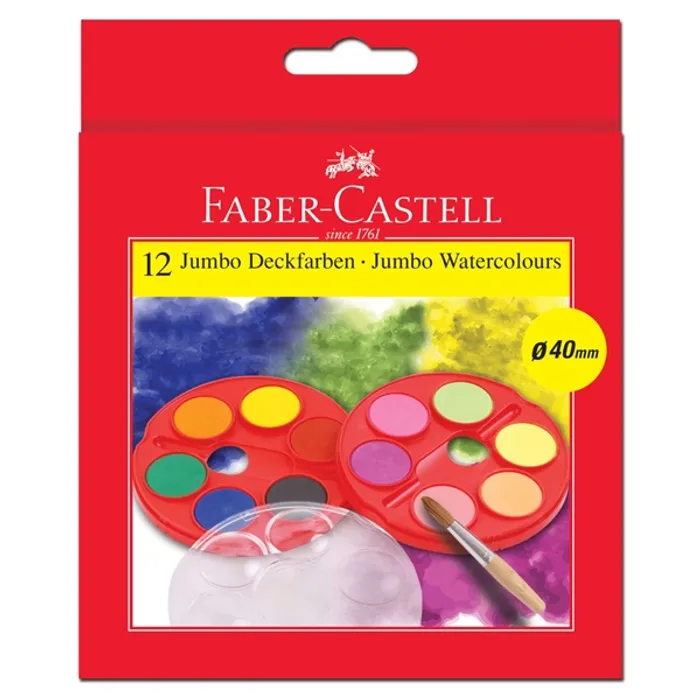Hlavný obrázok produktu zz-Vodové barvy JUMBO 40mm, standardní 12 barev (#125015) Faber Castell