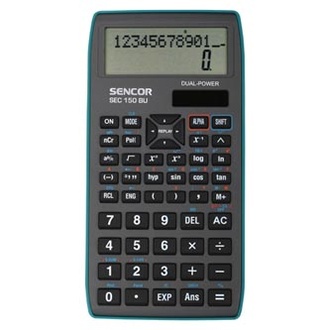 Papírenské zboží - Sencor Kalkulačka SEC 150 BU, šedá, školní, dvanáctimístná, modrý rámeček