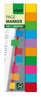Papírenské zboží - Záložky, transparentní, mix barev, 10x50 útržků, 44x12,5 mm, SIGEL