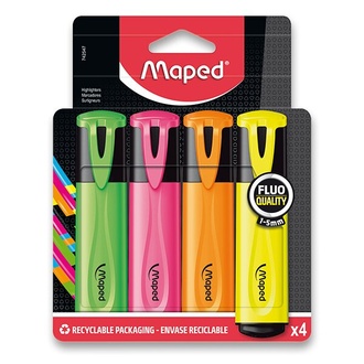 Papírenské zboží - Zvýrazňovač Maped Fluo Peps Classic - sada 4 barev