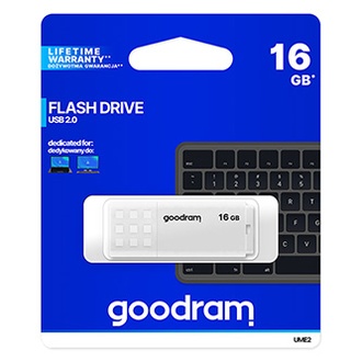 Papírenské zboží - Goodram USB flash disk, USB 2.0, 16GB, UME2, bílý, UME2-0160W0R11, USB A, s krytkou