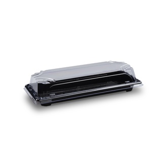 Papírenské zboží - Miska na Sushi + víčko (PP/rPET) černá + průhledné 224 x 94 x 45 mm [50 sad]