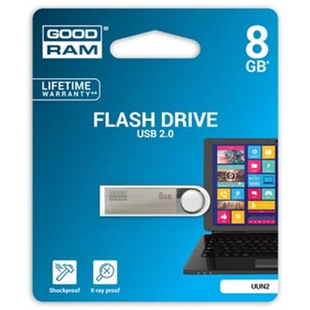 Papírenské zboží - Goodram USB flash disk, USB 2.0, 8GB, UUN2, stříbrný, UUN2-0080S0R11, USB A, s poutkem