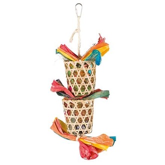 Papírenské zboží - Závěsná hračka košíčky s hnízdícím materiálem pro ptáky 35cm 