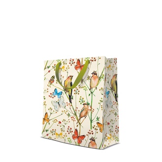 Papírenské zboží - Dárková taška středně velká - Birds and Butterflies 20x10x25 cm