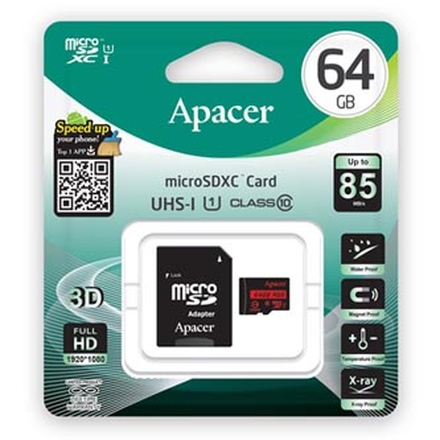 Papírenské zboží - Apacer paměťová karta Secure Digital, 64GB, micro SDXC, AP64GMCSX10U5-R, UHS-I U1 (Class