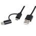 Papírenské zboží - USB kábel (2.0), USB A M - microUSB M + USB C M, 1m, guľatý, čierny, plastic bag, s redukciou na USB C