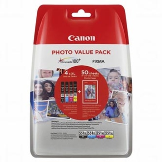 Papírenské zboží - Canon originální ink CLI-551XL C/M/Y/BK Photo Paper Value Pack, CMYK, blistr, 6443B006, C