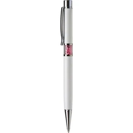 Papírenské zboží - Kuličkové pero s krystaly SWAROVSKI®, bílá, ve středu těla s růžovými krystaly