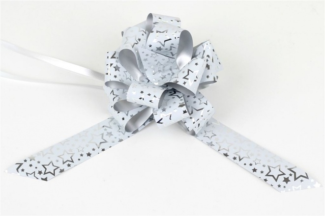 Papírenské zboží - Stahovací stuha 31 mm vánoční STV-7 bílá-stříbrné hvězdy