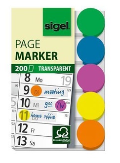 Papírenské zboží - Záložky, transparentní s kolečkem, mix barev, 5x40 útržků, 50x12 mm, SIGEL