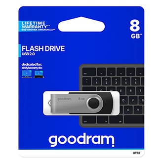 Papírenské zboží - Goodram USB flash disk, USB 2.0, 8GB, UTS2, černý, UTS2-0080K0R11, USB A, s otočnou krytk