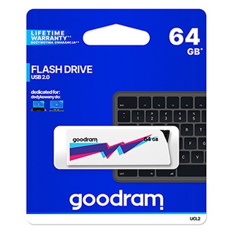 Papírenské zboží - Goodram USB flash disk, USB 2.0, 64GB, UCL2, bílý, UCL2-0640W0R11, USB A, s výsuvným kone