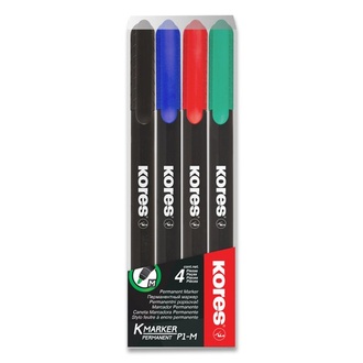 Papírenské zboží - Permanentní popisovač Kores K-Marker sada 4 barev, tenký hrot M