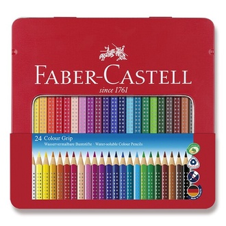 Papírenské zboží - Pastelky Faber-Castell 112423 Grip 2001 plechová krabička, 24 barev