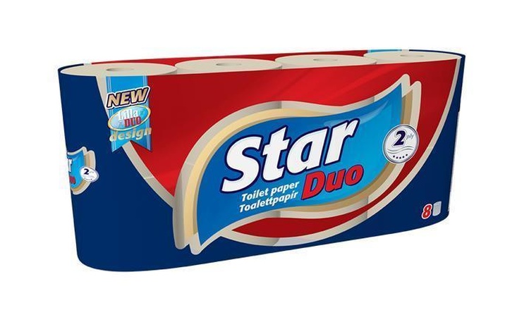 Papírenské zboží - Toaletní papír, 2vrstvý, 8 rolí, "Star Duo"