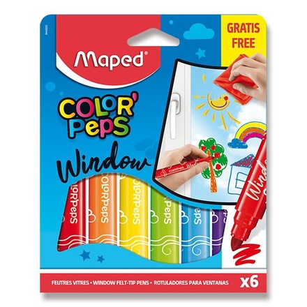 Papírenské zboží - Fixy Maped Window na sklo 6 barev + hadřík