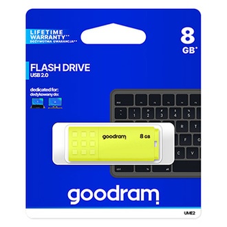 Papírenské zboží - Goodram USB flash disk, USB 2.0, 8GB, UME2, žlutý, UME2-0080Y0R11, USB A, s krytkou
