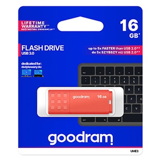 Papírenské zboží - Goodram USB flash disk, USB 3.0 (3.2 Gen 1), 16GB, UME3, oranžový, UME3-0160O0R11, USB A,