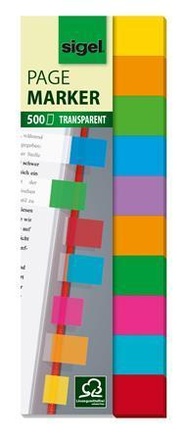Papírenské zboží - Záložky, transparentní, mix barev, 10x50 útržků, 44x12,5 mm, SIGEL
