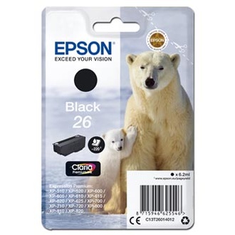 Papírenské zboží - Epson originální ink C13T26014012, T260140, black, 6,2ml, Epson Expression Premium XP-800