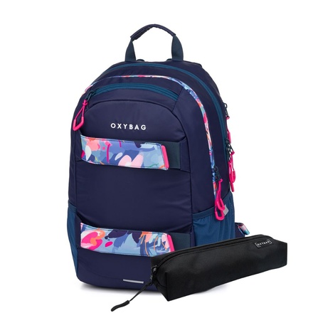 Papírenské zboží - Studentský batoh + etue OXY Sport Flowers Blue