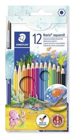 Papírenské zboží - Akvarelové pastelky, se štětcem, 12 barev, sada, STAEDTLER